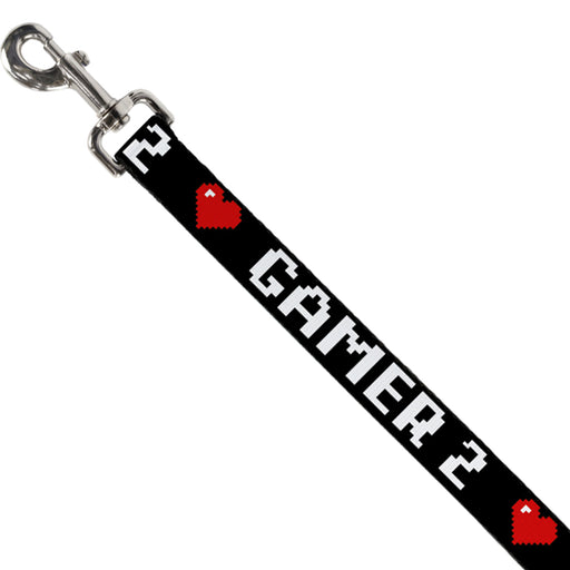 Dog Leash - GAMER 2/Heart 8-Bit Black/White/Red Dog Leashes Buckle-Down   