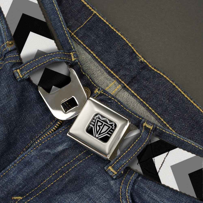 BD Wings Logo CLOSE-UP Full Color Black Silver Seatbelt Belt - Chevron White/Gray/Black Webbing Seatbelt Belts Buckle-Down   