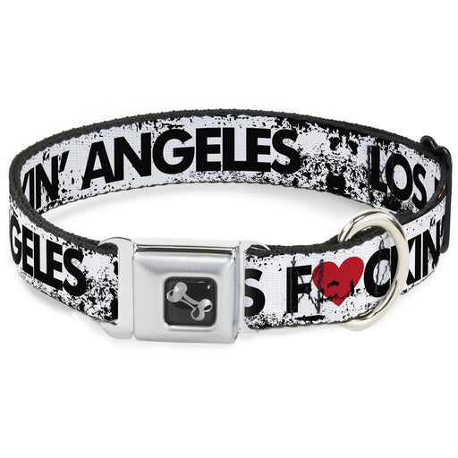 Buckle-Down Seatbelt Buckle Dog Collar - LOS F*CKIN' ANGELES Heart Weathered White/Black/Red Seatbelt Buckle Collars Buckle-Down   