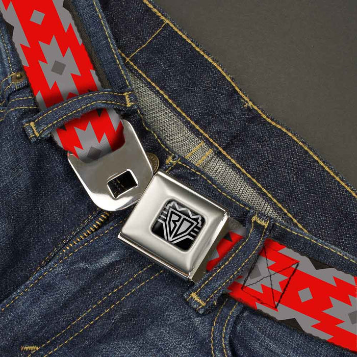 BD Wings Logo CLOSE-UP Full Color Black Silver Seatbelt Belt - Navajo Gray/Red/Gray/Black Webbing Seatbelt Belts Buckle-Down   