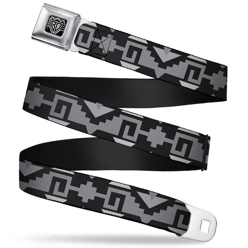 BD Wings Logo CLOSE-UP Full Color Black Silver Seatbelt Belt - Navajo2 Black/Gray Webbing Seatbelt Belts Buckle-Down   