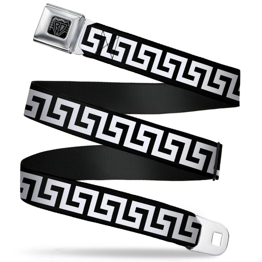 BD Wings Logo CLOSE-UP Full Color Black Silver Seatbelt Belt - Greek Key Black/White Webbing Seatbelt Belts Buckle-Down   