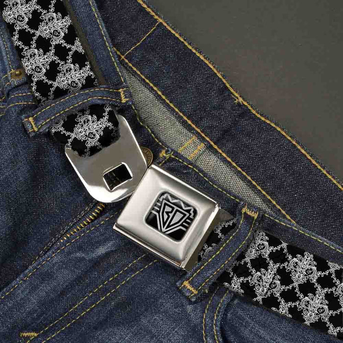 BD Wings Logo CLOSE-UP Full Color Black Silver Seatbelt Belt - Boudoir Wallpaper Black/White Webbing Seatbelt Belts Buckle-Down   