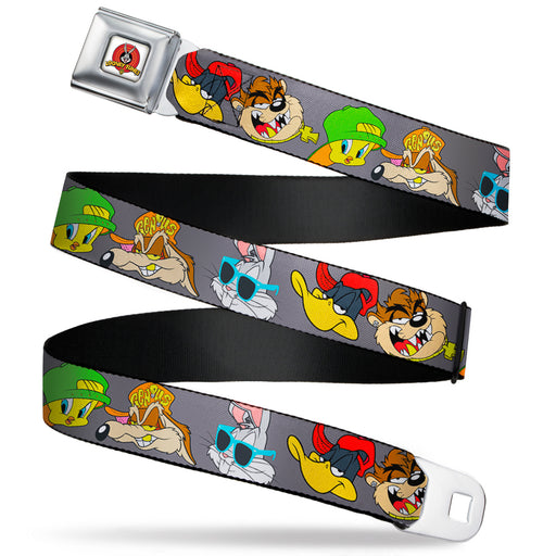Looney Tunes Logo Full Color White Seatbelt Belt - Looney Tunes 5-Hip Hop Expressions Gray Webbing Seatbelt Belts Looney Tunes   
