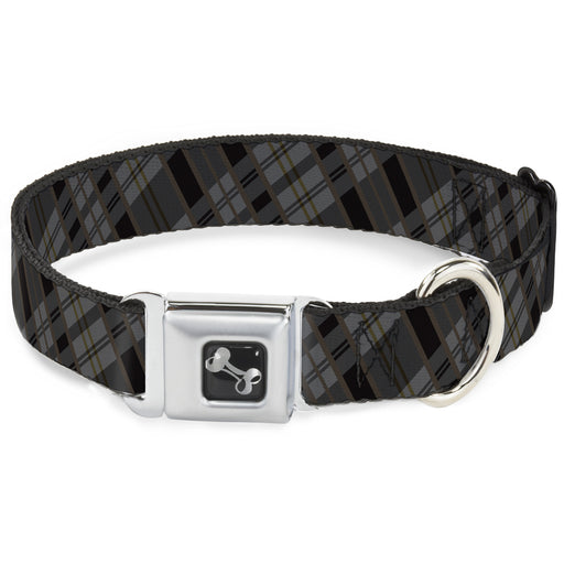 Dog Bone Seatbelt Buckle Collar - Plaid Gray/Black/Brown Seatbelt Buckle Collars Buckle-Down   