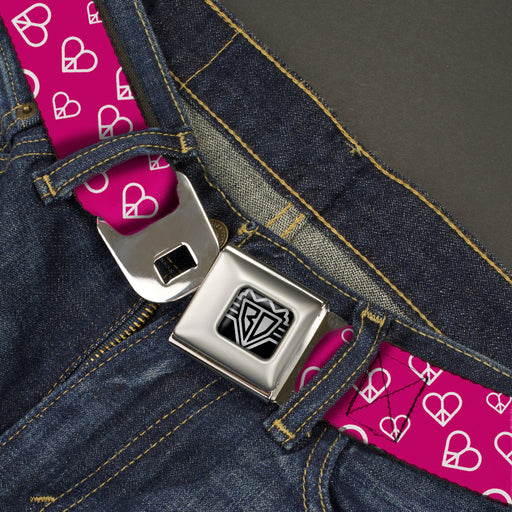 BD Wings Logo CLOSE-UP Full Color Black Silver Seatbelt Belt - Mini Peace Hearts Fuchsia/White Webbing Seatbelt Belts Buckle-Down   