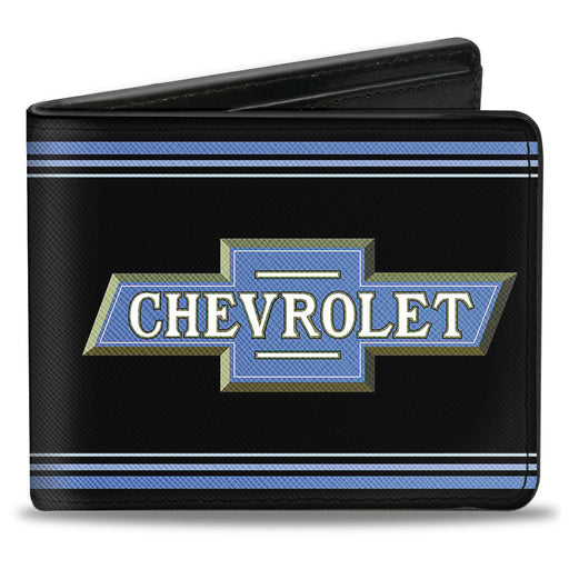 Bi-Fold Wallet - 1916 Chevrolet Bowtie Logo Stripes Black Blue Bi-Fold Wallets GM General Motors   