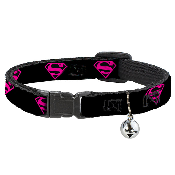 Cat Collar Breakaway - Superman Shield Black Hot Pink Breakaway Cat Collars DC Comics   