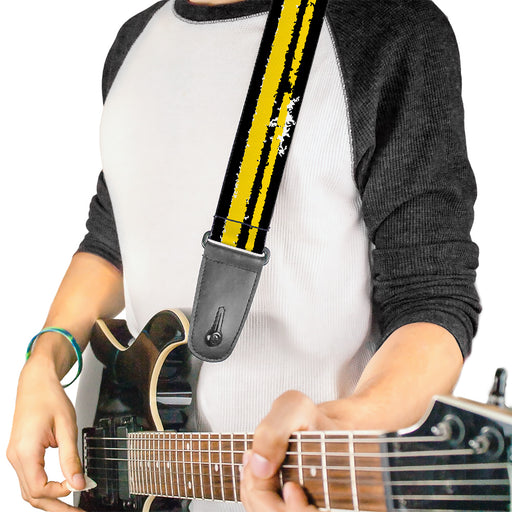 Guitar Strap - Racing Stripe2 Weathered Black Yellow Guitar Straps Buckle-Down   