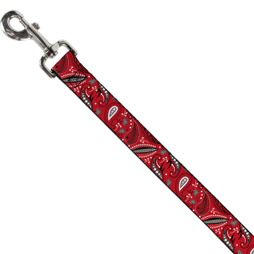 Dog Leash - Floral Paisley3 Red/Black/Gray/White Dog Leashes Buckle-Down   