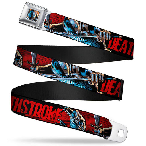 New 52 Deathstroke Face CLOSE-UP Full Color Red Seatbelt Belt - New 52 DEATHSTROKE Action Poses Black/Red Webbing Seatbelt Belts DC Comics   