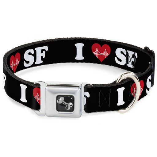 Dog Bone Seatbelt Buckle Collar - I "HEART BRIDGE" SF Black/White/Red Seatbelt Buckle Collars Buckle-Down   