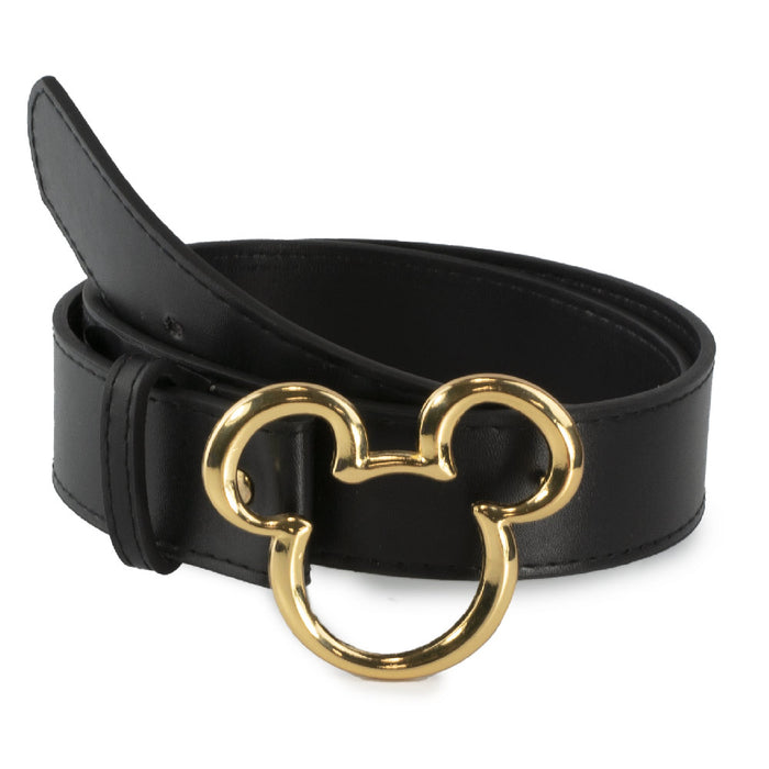 Mickey Ears Outline Gold Cast Buckle - 1.5 Inch Wide Black PU Strap Belt Cast Buckle Belts Disney   