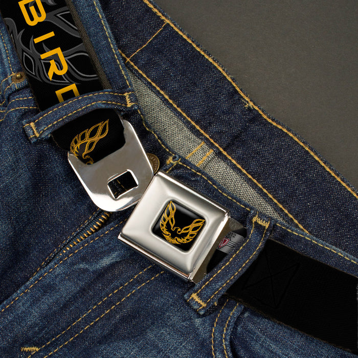 Pontiac Firebird Logo Full Color Black Golds Seatbelt Belt - Pontiac FIREBIRD/Logo Black/Grays/Golds Webbing Seatbelt Belts GM General Motors   