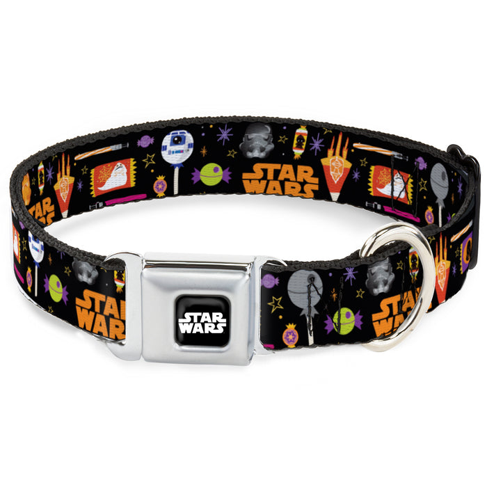 STAR WARS Logo Black/White Seatbelt Buckle Collar - Star Wars Festive Candy Icons Collage Black/Multi Color Seatbelt Buckle Collars Star Wars   