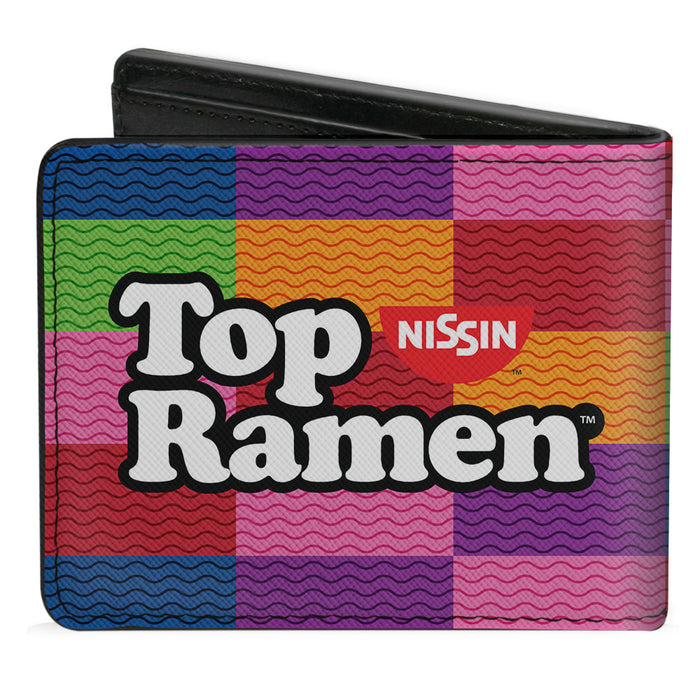 Bi-Fold Wallet - TOP RAMEN Noodle Wave Blocks Multi Color Black White Bi-Fold Wallets Nissin Foods   