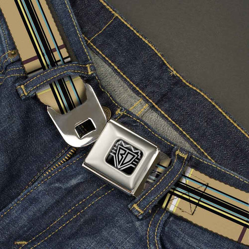 BD Wings Logo CLOSE-UP Full Color Black Silver Seatbelt Belt - Plaid Tan Webbing Seatbelt Belts Buckle-Down   