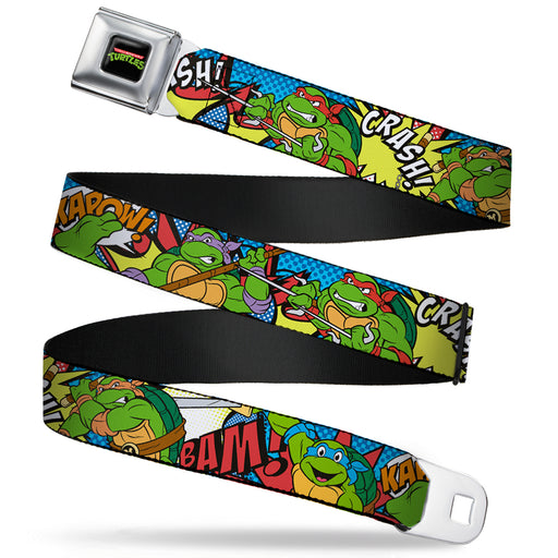 Classic TMNT Logo Full Color Seatbelt Belt - Classic Teenage Mutant Ninja Turtles Action Poses/Action Bubbles Dots Blues Webbing Seatbelt Belts Nickelodeon   