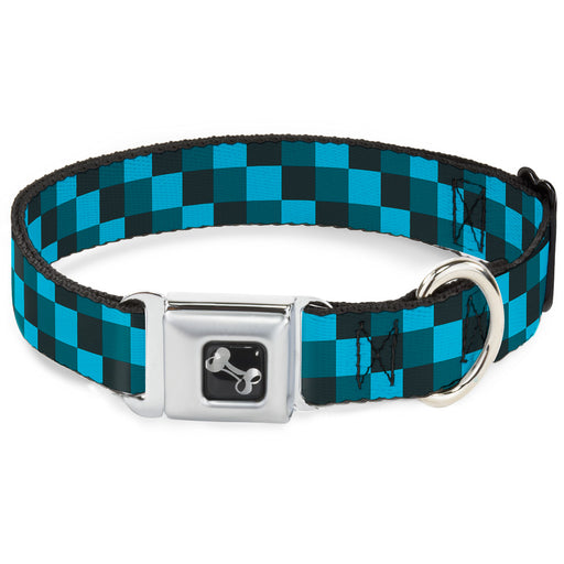Dog Bone Seatbelt Buckle Collar - Checker Trio Baby Blue/Black/Turquoise Seatbelt Buckle Collars Buckle-Down   