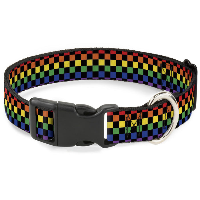 Plastic Clip Collar - Checker Black/Rainbow Multi Color Plastic Clip Collars Buckle-Down   