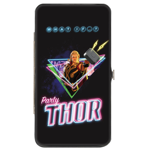 MARVEL STUDIOS WHAT IF Hinged Wallet - Marvel Studios WHAT IF ? PARTY THOR 80's Neon Hammer Pose + Hammer Icon Black Multi Color Hinged Wallets Marvel Comics   
