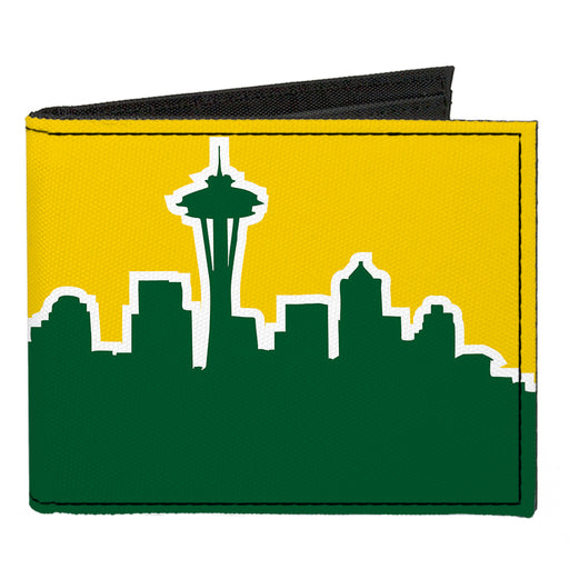 Canvas Bi-Fold Wallet - Seattle Skyline Yellow Emerald Green Canvas Bi-Fold Wallets Buckle-Down   