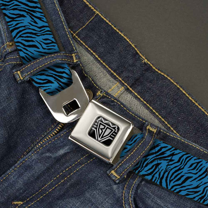 BD Wings Logo CLOSE-UP Full Color Black Silver Seatbelt Belt - Zebra 2 Turquoise Webbing Seatbelt Belts Buckle-Down   
