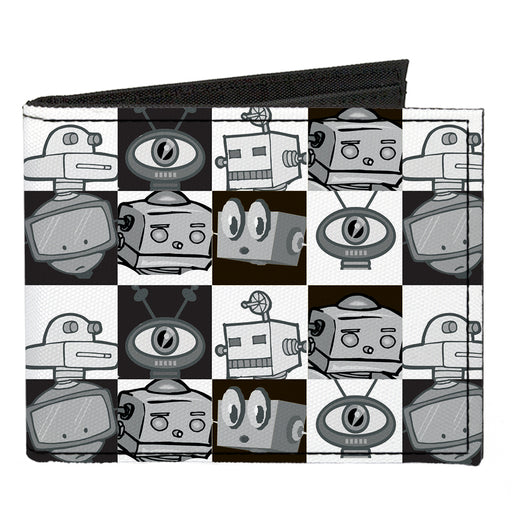 Canvas Bi-Fold Wallet - Robot Heads Checkers Black White Canvas Bi-Fold Wallets Buckle-Down   