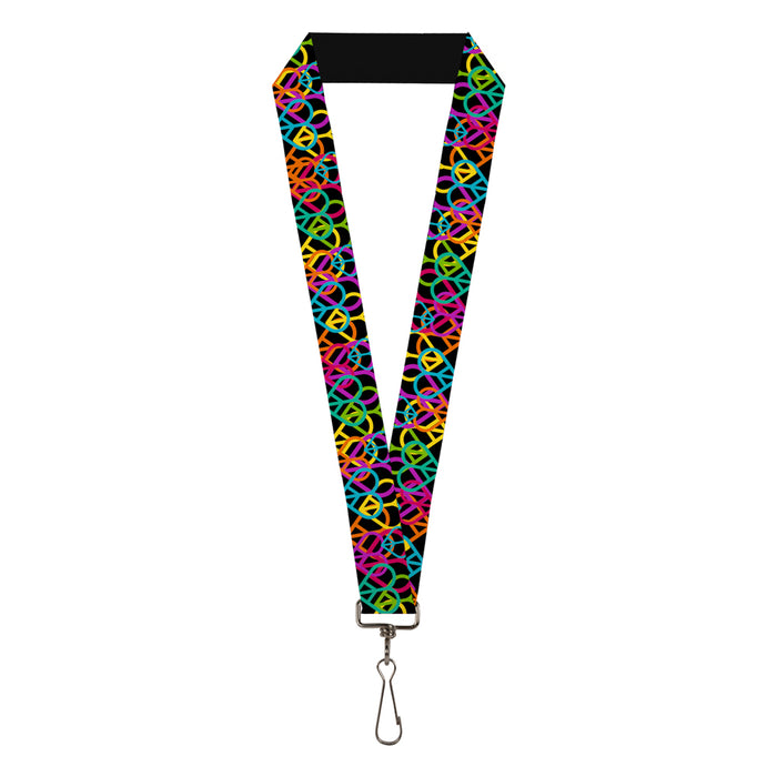 Lanyard - 1.0" - Peace Hearts Stacked Black Neon Lanyards Buckle-Down   