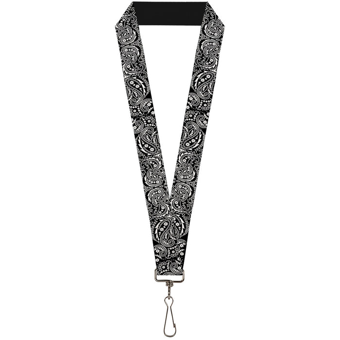 Lanyard - 1.0" - Floral Paisley2 Black White Lanyards Buckle-Down   