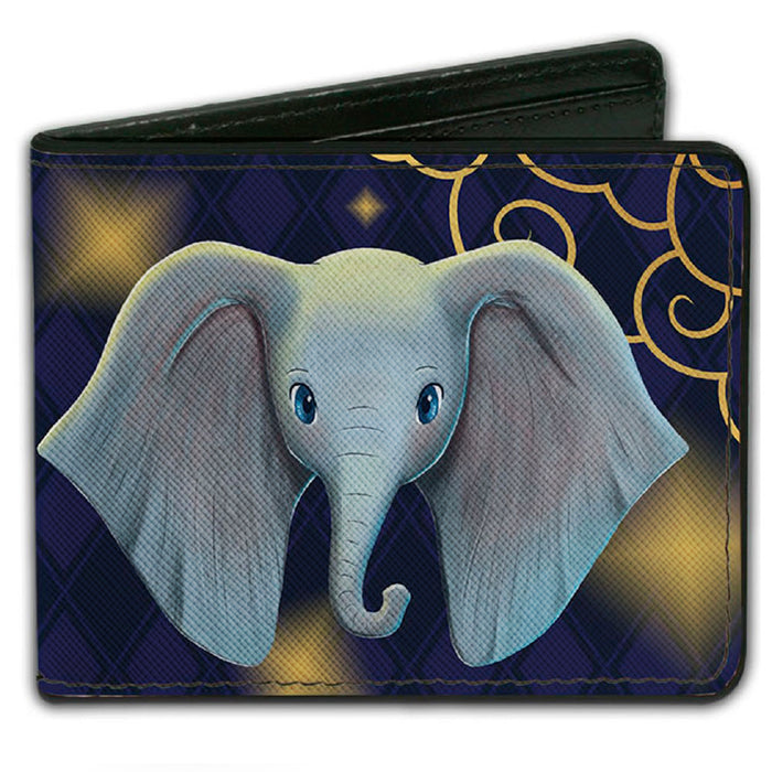 Bi-Fold Wallet - Dumbo Face + DREAMLAND Diamond Checker Blues Golds Bi-Fold Wallets Disney   