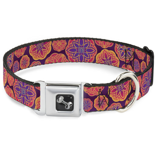 Dog Bone Seatbelt Buckle Collar - Boho Mandala Purples/Oranges/Pinks Seatbelt Buckle Collars Buckle-Down   