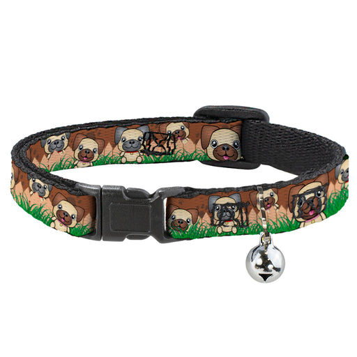 Cat Collar Breakaway - Pug Puppies Paw Prints Browns Greens Breakaway Cat Collars Buckle-Down   