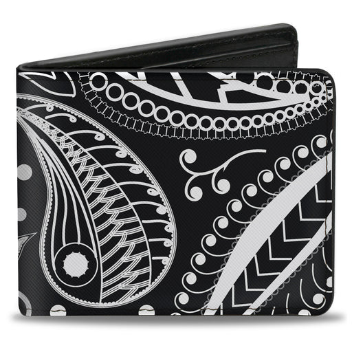 Bi-Fold Wallet - Floral Paisley3 Black White Bi-Fold Wallets Buckle-Down   