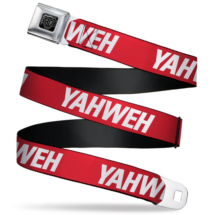 BD Wings Logo CLOSE-UP Black/Silver Seatbelt Belt - YAHWEH Text Red/White Webbing Seatbelt Belts Buckle-Down   