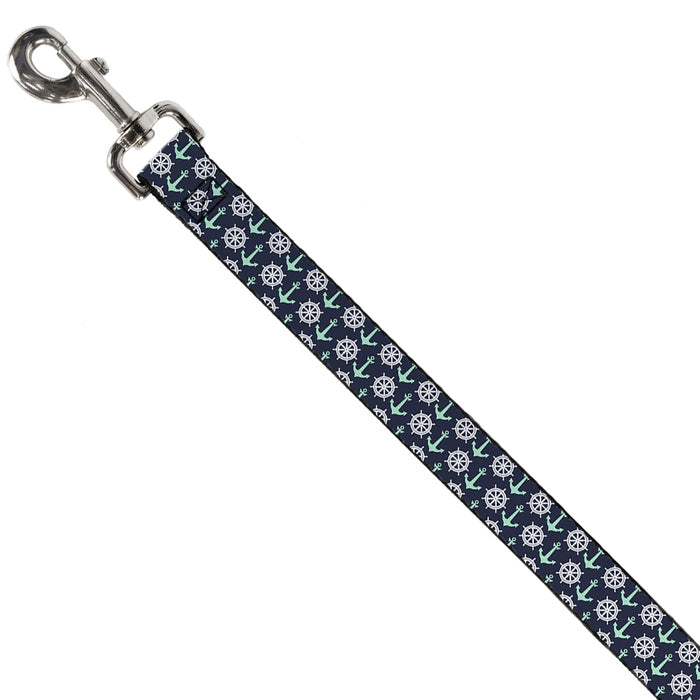 Dog Leash - Anchor2/Helm Monogram Navy/Turquoise/White Dog Leashes Buckle-Down   
