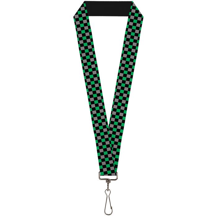 Lanyard - 1.0" - Mini Checker Black Gray 3 Green Lanyards Buckle-Down   