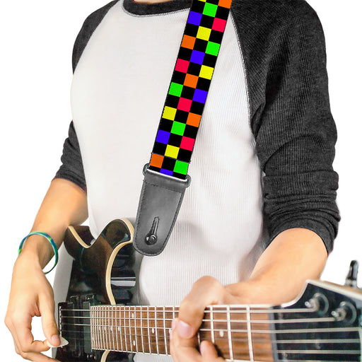 Guitar Strap - Checker Black Multi Neon Guitar Straps Buckle-Down   