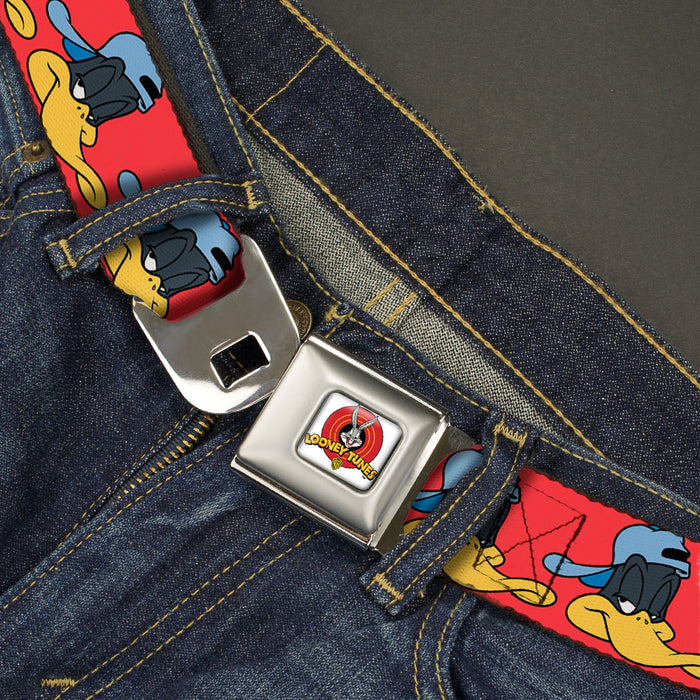 Looney Tunes Logo Full Color White Seatbelt Belt - Daffy Duck Hip Hop Expression2 Red Webbing Seatbelt Belts Looney Tunes   