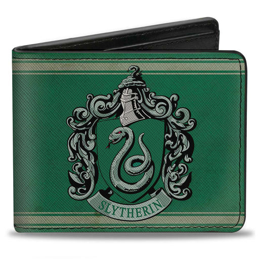 Bi-Fold Wallet - SLYTHERIN Crest Stripe6 Weathered Greens Grays Bi-Fold Wallets The Wizarding World of Harry Potter   