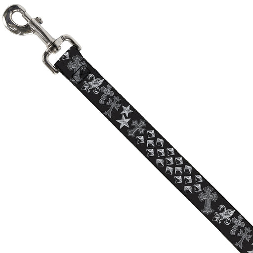 Dog Leash - Elegant Crosses/Stars/Studs Black/Grays Dog Leashes Buckle-Down   