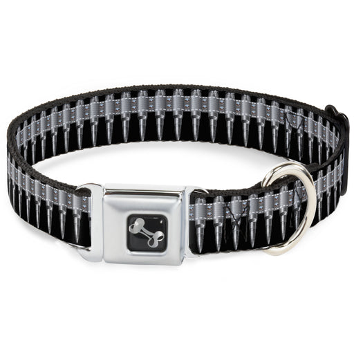 Dog Bone Black/Silver Seatbelt Buckle Collar - Printed Bullets Pattern Black/Gray Seatbelt Buckle Collars Buckle-Down   