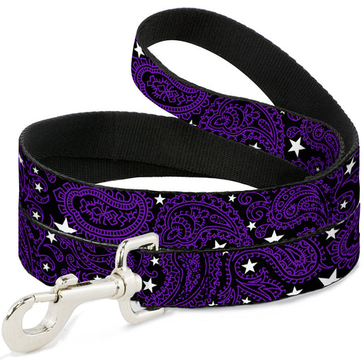 Dog Leash - Paisley Stars Black/Purple/White Dog Leashes Buckle-Down   