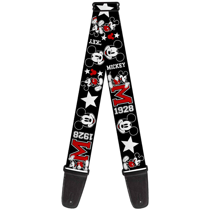 Guitar Strap - Classic Mickey Mouse 1928 Collage Black White Red Guitar Straps Disney   