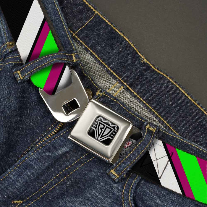 BD Wings Logo CLOSE-UP Full Color Black Silver Seatbelt Belt - Diagonal Stripes Black/White/Pink/Green Webbing Seatbelt Belts Buckle-Down   