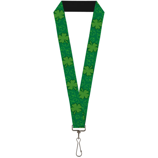 Lanyard - 1.0" - St Pat's Clovers Scattered2 Outline Solid Greens Lanyards Buckle-Down   