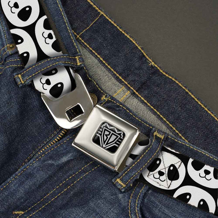 BD Wings Logo CLOSE-UP Full Color Black Silver Seatbelt Belt - Smiling Panda Repeat Black/White Webbing Seatbelt Belts Buckle-Down   