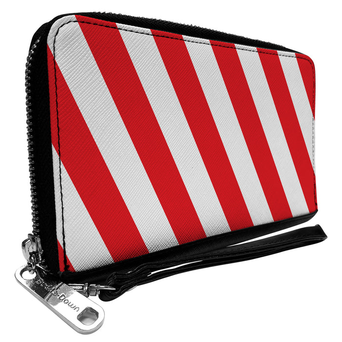 Women's PU Zip Around Wallet Rectangle - Candy Cane2 Stripe White Red Clutch Zip Around Wallets Buckle-Down   