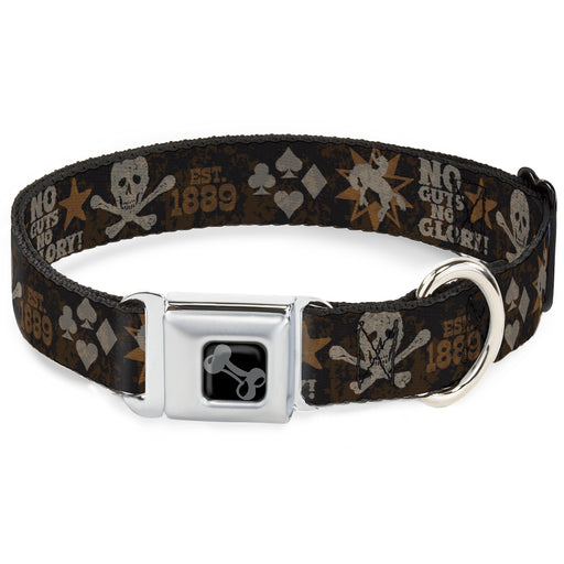 Dog Bone Black/Silver Seatbelt Buckle Collar - Western NO GUTS NO GLORY Skull and Crossbones Browns/Gray Seatbelt Buckle Collars Buckle-Down   