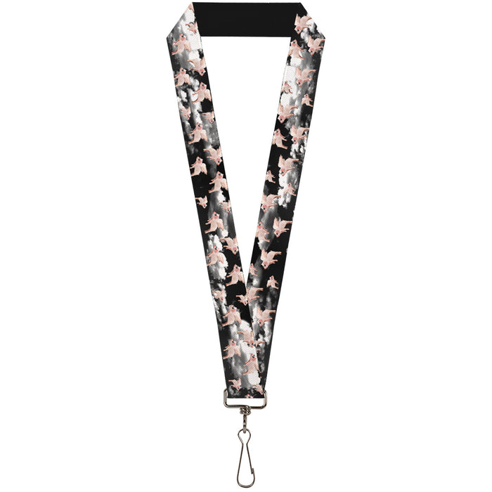 Lanyard - 1.0" - Flying Pigs Black White Pink Lanyards Buckle-Down   